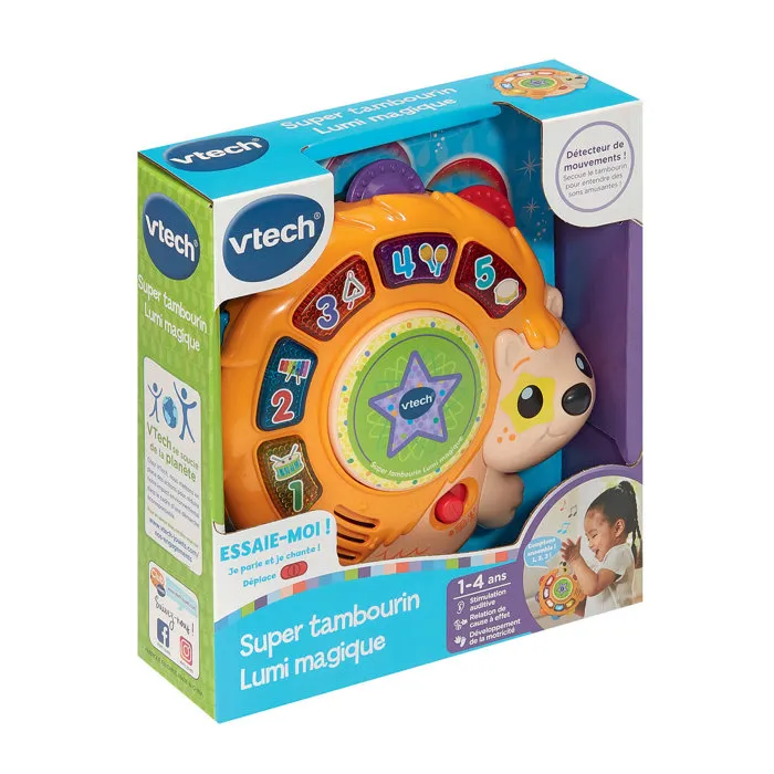 VTECH BABY Super Tambourin Lumière Magique - Jouet musical interactif pour enfants 1-4 ans, 2 modes de jeu, apprentissage des chiffres, couleurs et instruments - Multicolore