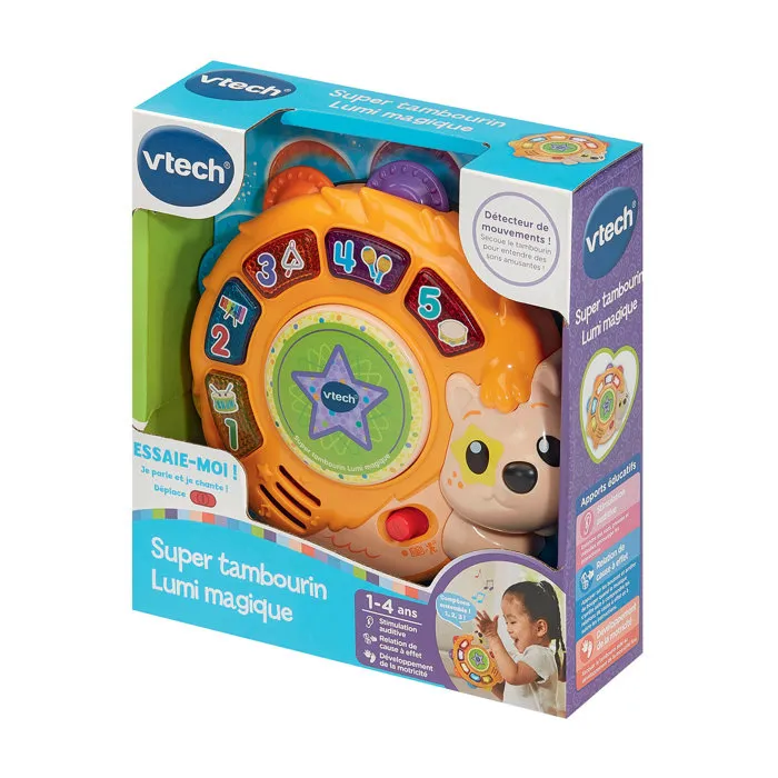 VTECH BABY Super Tambourin Lumière Magique - Jouet musical interactif pour enfants 1-4 ans, 2 modes de jeu, apprentissage des chiffres, couleurs et instruments - Multicolore