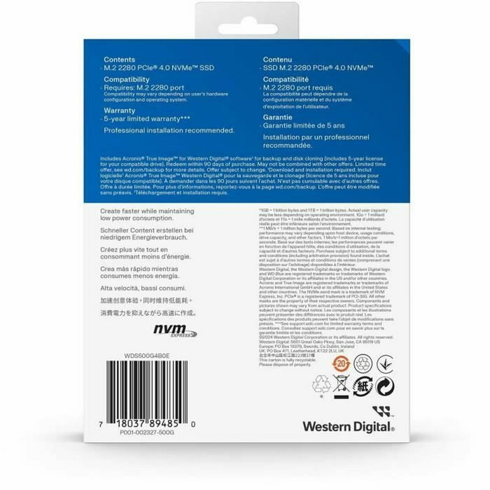 Disque dur Western Digital WDS500G4B0E 500 GB SSD Disque dur Western Digital WDS500G4B0E 500 GB SSD