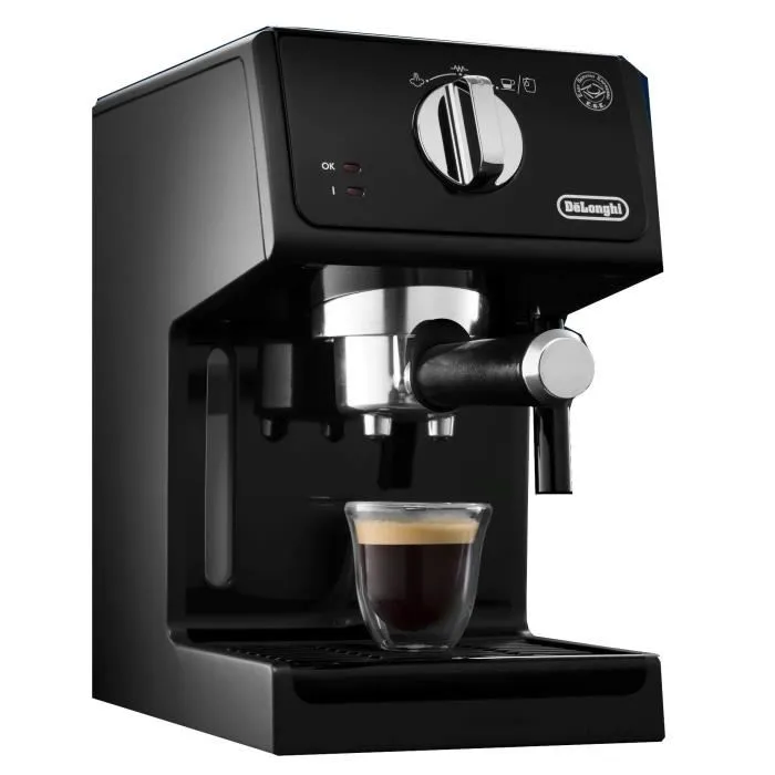 Delonghi ECP31.21 Machine à expresso avec pompe 15 bars, système Cappuccino 360°, arrêt automatique, compartiment de rangement et accessoires - Noir