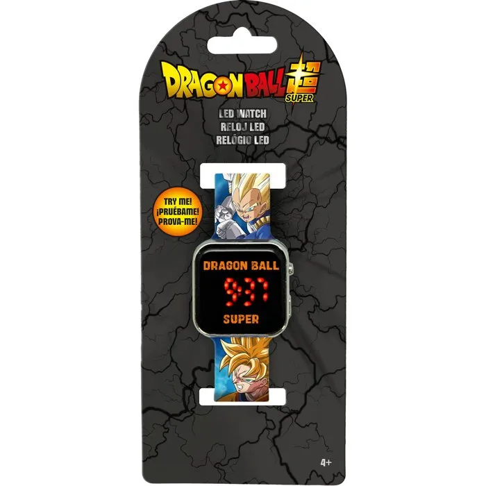 Kids Licensing Montre LED Dragon Ball Super Saiyan Goku et Vegeta - Affichage LED Heure/Date, Changement de Fond d'écran, Pile Incluse, À partir de 4 ans