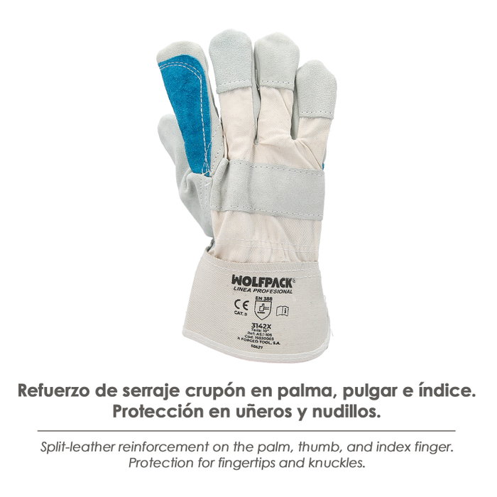 WOLFPACK LINEA PROFESIONAL Gant Wolfpack américain en croûte de cuir paume renforcée WOLFPACK LINEA PROFESIONAL Gant Wolfpack américain en croûte de cuir paume renforcée