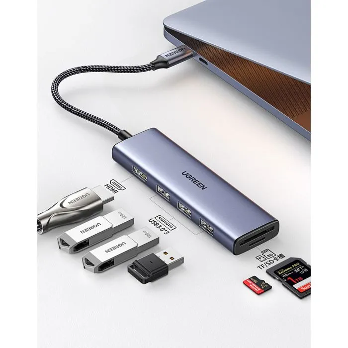 UGREEN Adaptateur USB-C multifonction gris Hub USB SD HDMI 4K pour PC portable UGREEN Adaptateur USB-C multifonction gris Hub USB SD HDMI 4K pour PC portable