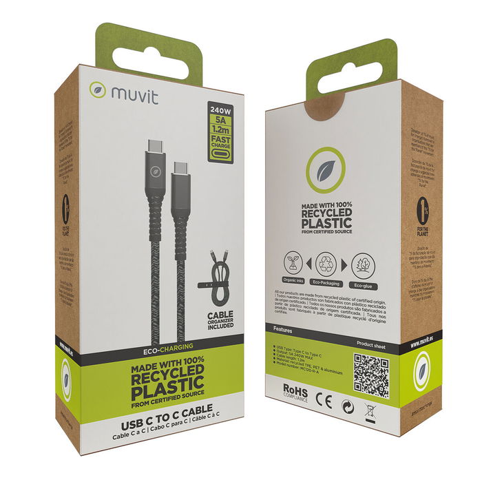 Câble USB-C vers USB-C Muvit for Change Noir 1,2 m