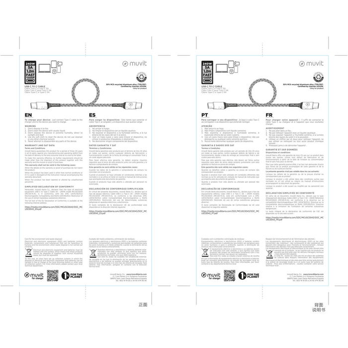 Câble USB-C vers USB-C Muvit for Change Noir 1,2 m