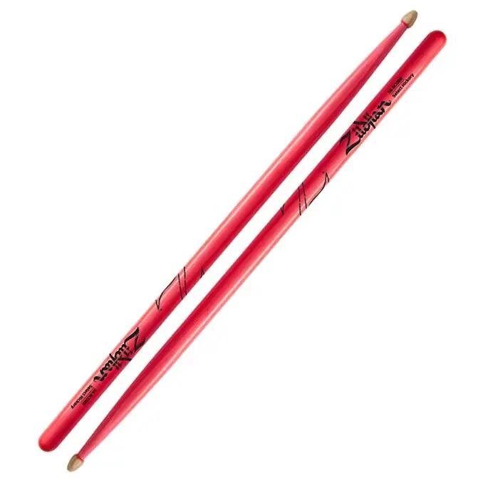Zildjian Baquetas 5A Hickory Neon Rosa - Lot de 2, Longueur 41 cm