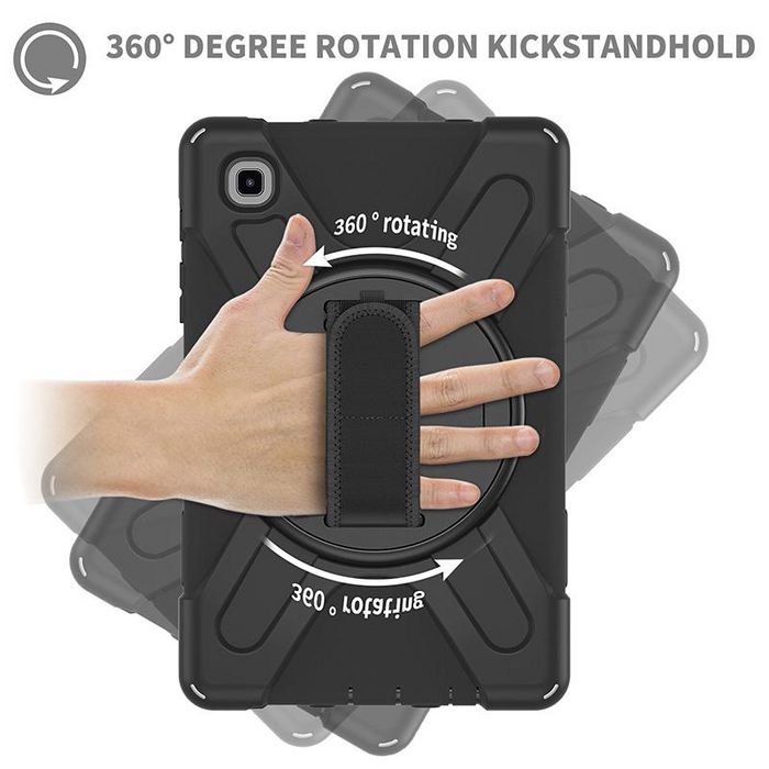 eSTUFF Coque antichoc Defender Austin pour Samsung Galaxy Tab A7 Lite - Noir, avec dragonne, bandouliere et support rotatif 360 degres, sans protection d'ecran