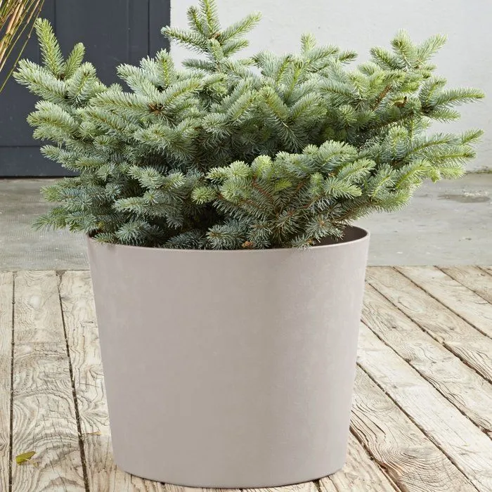 Element Pot de fleurs conique EDA - Ø 40 cm, 30 L, finition calcaire, résistant au gel et aux UV, système de drainage intelligent, fabriqué en France