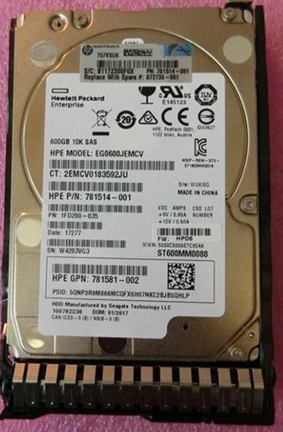 Hewlett Packard Enterprise 600GB Disque Dur SAS à Branchement à Chaud 10 000 RPM 6Gb/s 2,5 pouces SFF SmartDrive