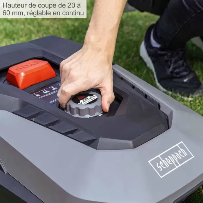 Scheppach RoboCut L500 - Robot tondeuse connecté avec station de recharge, WiFi, Bluetooth et capteur de pluie pour pelouse jusqu'à 400 m2