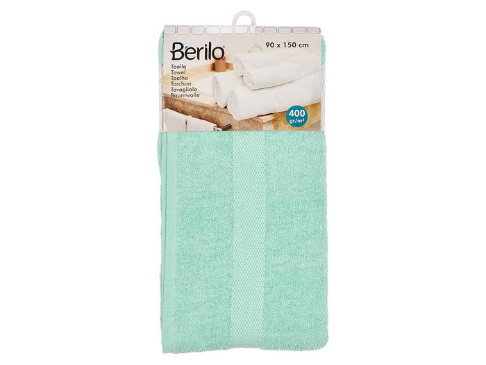 Berilo Serviette de Bain Unie Turquoise 90x150 cm - Coton et Polyester (Set de 12)