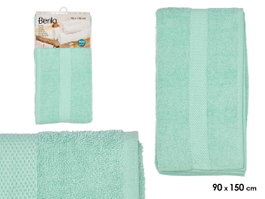 Berilo Serviette de Bain Unie Turquoise 90x150 cm - Coton et Polyester (Set de 12)