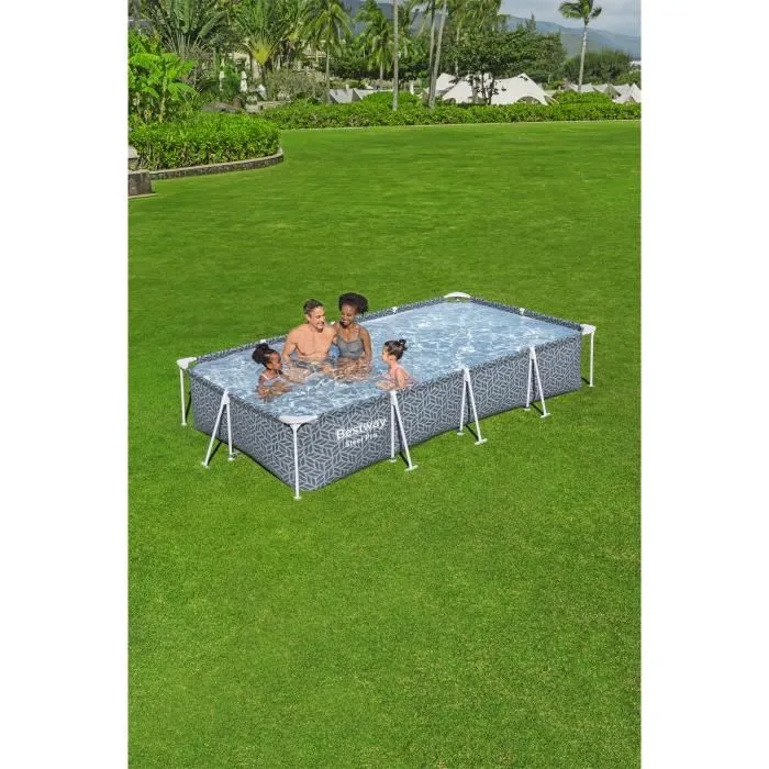 Bestway Kit Piscine hors sol tubulaire Steel Pro - Rectangulaire 366 x 201 x 66 cm - Inclus épurateur à cartouche Flowclear, capacité 9150 L