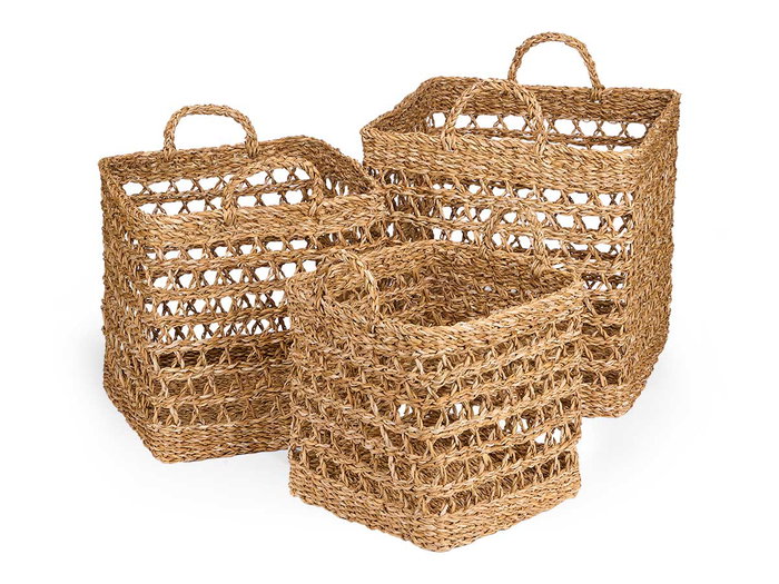 Giftdecor Set 3 Cestos Cuadrados Calados 37x37 cm Alga de Mar Marron (Set de 2)