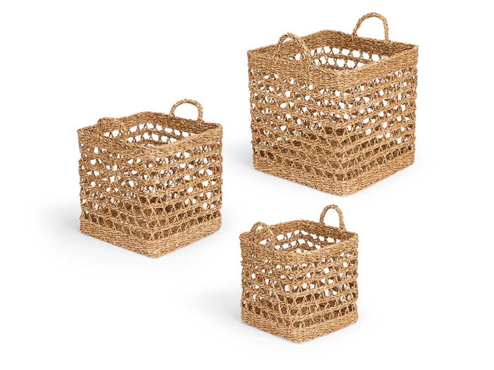 Giftdecor Set 3 Cestos Cuadrados Calados 37x37 cm Alga de Mar Marron (Set de 2)