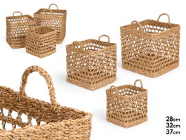 Giftdecor Set 3 Cestos Cuadrados Calados 37x37 cm Alga de Mar Marron (Set de 2)