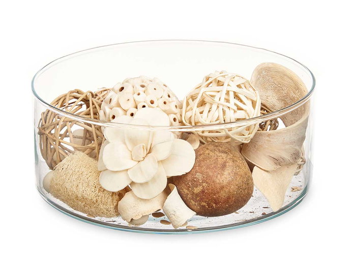 Giftdecor Set Pot-Pourri Carré 2 Modèles Assortis Bois et Fibre Naturelle 14x14x14 cm (Set de 12)