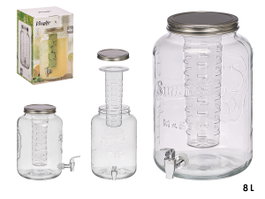 Vivalto Jarre avec Rafraîchisseur 8 L Summer Verre Métal Plastique Argent Transparent 21x31,5x20 cm (Set de 6)