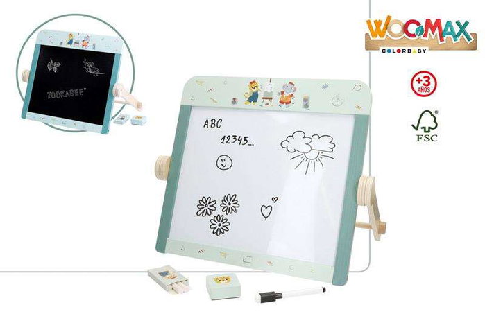 Woomax Tableau 2 en 1 en bois avec accessoires - Pizarra madera pour enfants à partir de 3 ans Woomax Tableau 2 en 1 en bois avec accessoires - Pizarra madera pour enfants à partir de 3 ans