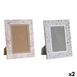 Cadre photo DKD Home Decor Bleu Blanc Gris Camel Rose clair PVC Aluminium (2 Unités)