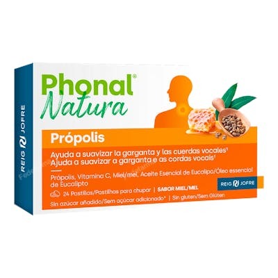 Phonal Natura Pastilles à sucer saveur miel et propolis 24 unités Phonal Natura Pastilles à sucer saveur miel et propolis 24 unités
