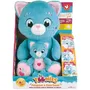Jemini Toonies - Peluche interactive Maman Chat et son bébé, 6 fonctions (caresses, léchage, baisers, pleurs, rires, ronronnements), environ 26 cm, création française