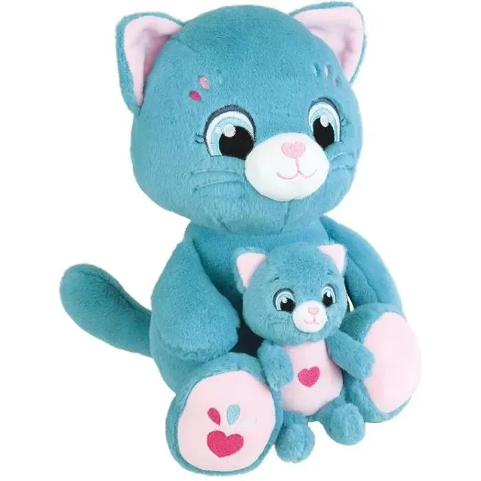 Jemini Toonies - Peluche interactive Maman Chat et son bébé, 6 fonctions (caresses, léchage, baisers, pleurs, rires, ronronnements), environ 26 cm, création française
