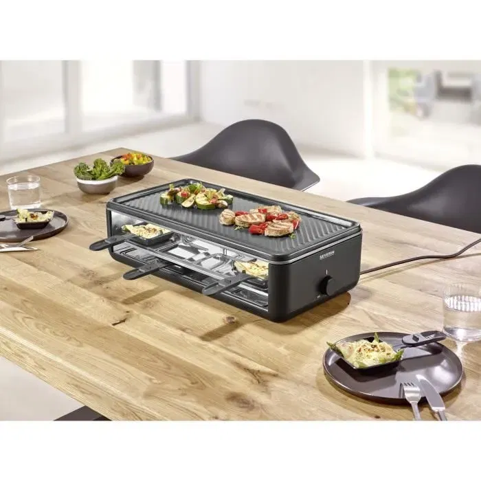 Severin RG2365 Appareil à raclette pour 8 personnes, 1300W, revêtement céramique, plaque 48x24 cm