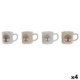 Tasse mug Home ESPRIT Blanc Beige Traditionnel Arbre de vie 330 ml (4 Unités)