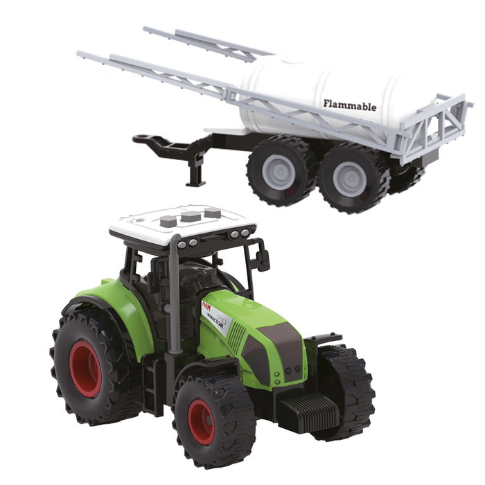 Tachan Set de Ferme 7 Pièces avec Tractor, Chevaux et Figure T01051 - Tracteur à friction avec effets lumière et son