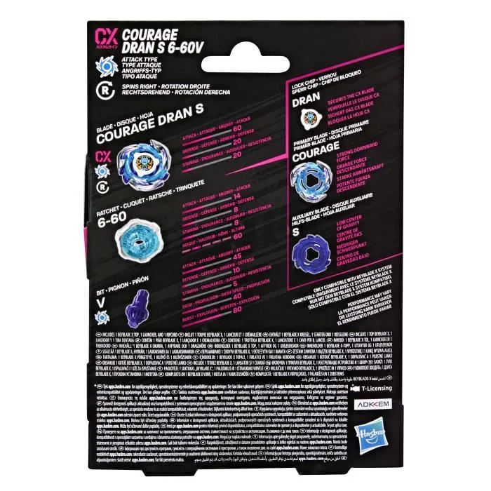 Beyblade Starter Pack Courage Dran S 6-60V CX avec toupie de type attaque et lanceur