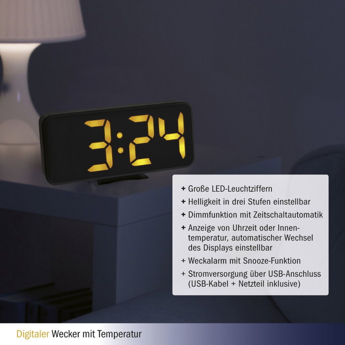 Tfa Réveil numérique avec affichage LED orange lumineux Tfa Réveil numérique avec affichage LED orange lumineux