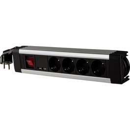 Rev Multiprise SupraLine noire avec 4 prises et 2 ports USB