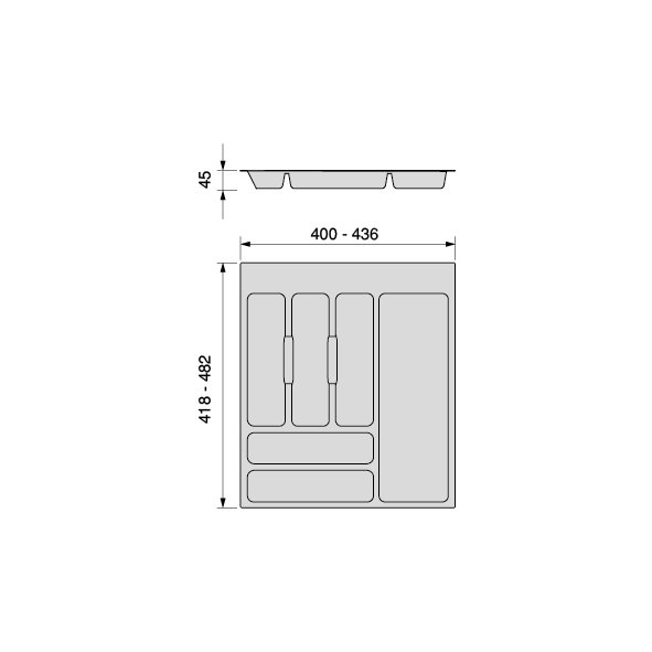 Emuca Range-couverts Optima pour tiroir universel, module 500mm, Plastique, Gris Emuca Range-couverts Optima pour tiroir universel, module 500mm, Plastique, Gris