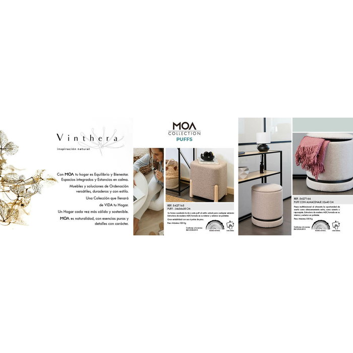 Vinthera Pouf Moa avec Rangement Beige 32x40 cm Poids Max 100 kg (2 Unités)