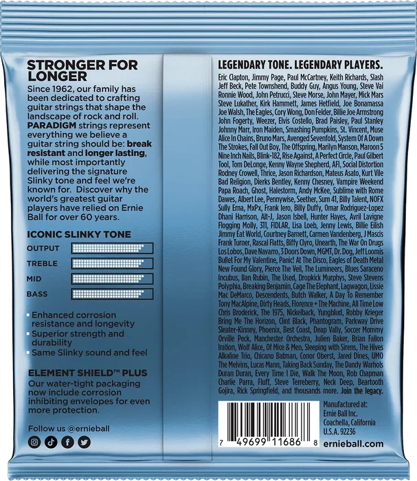 ERNIEBALL Slinky Primo 9.5-44 Jeu de cordes électrique Paradigm - résistance inégalée