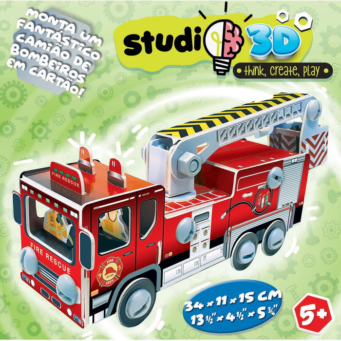 Educa - Puzzle 3D à construire 'Camion de Pompiers' - Kit complet avec pièces en carton, vis et écrous - Développe la motricité et la réflexion - À partir de 5 ans - Réf. 19186