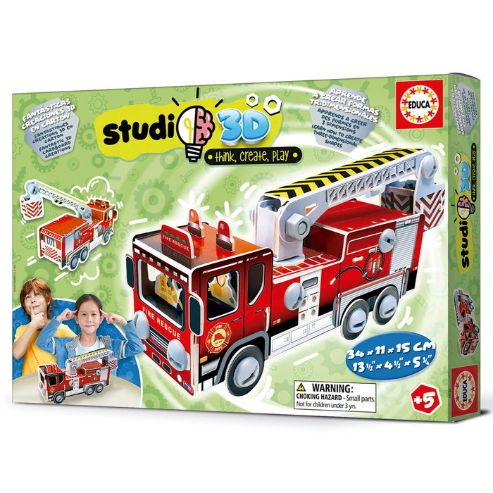 Educa - Puzzle 3D à construire 'Camion de Pompiers' - Kit complet avec pièces en carton, vis et écrous - Développe la motricité et la réflexion - À partir de 5 ans - Réf. 19186