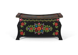 Giner Y Colomer Pinta2 - Coffre de rangement en bois de manguier noir avec détails multicolores peints à main - 24x68x43 cm
