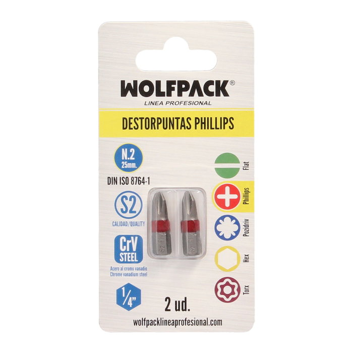 WOLFPACK LINEA PROFESIONAL Embouts de vissage Phillips N.2 (Lot de 2) WOLFPACK LINEA PROFESIONAL Embouts de vissage Phillips N.2 (Lot de 2)