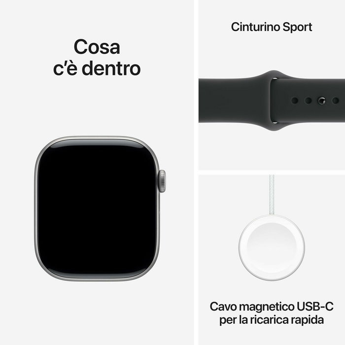 Apple Watch Series 11 GPS 46mm Gris Sidéral Aluminium, Bracelet Sport Noir S/M