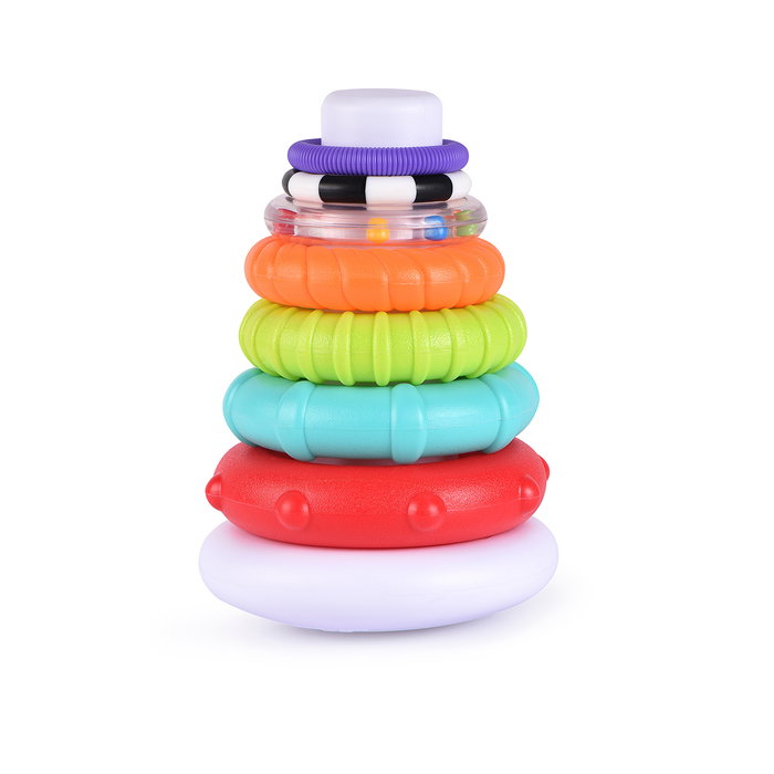 TACHAN - Jeu d'anneaux colorés empilables avec textures, développement visuel et coordination main-œil, jouet d'éveil pour bébé à partir de 6 mois