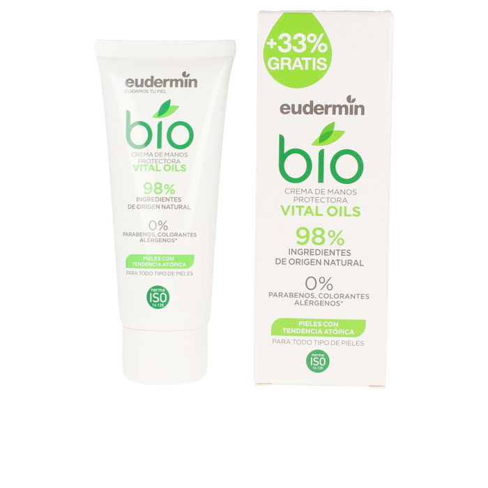 Eudermin Crème Protectrice Mains Bio 100 ml - Soin Nourrissant Hydratant pour Tous Types de Peaux, 98% d'Ingrédients Naturels
