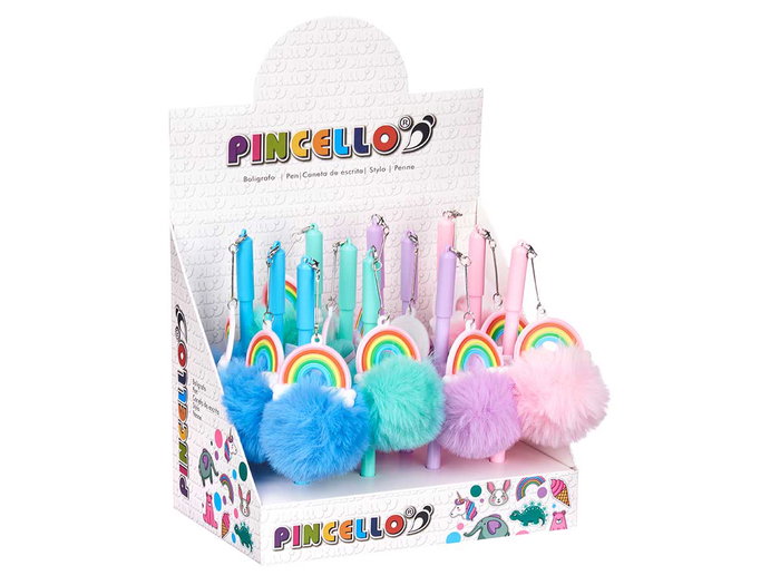 Pincello Stylo Pompon Arc-en-ciel Assorti 6.5 x 18 x 5 cm (Set de 24)