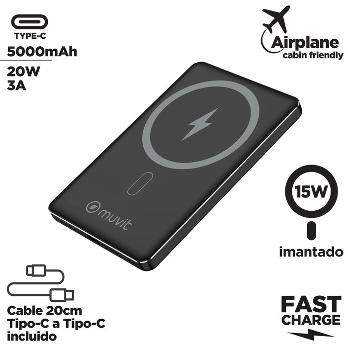 Powerbank Muvit for Change Noir Aluminium 5000 mAh