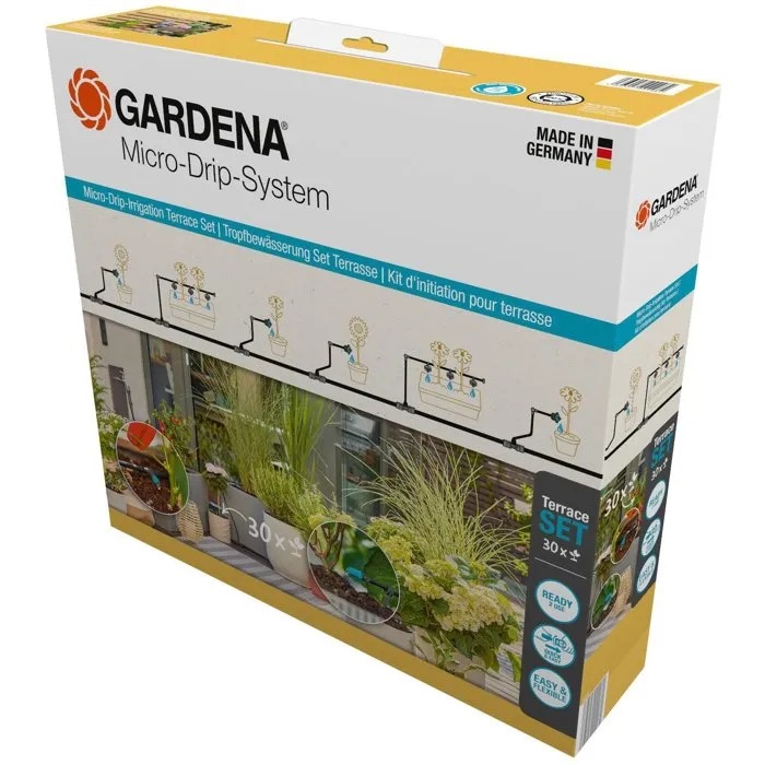 Gardena Kit d'initiation arrosage automatique pour terrasse jusqu'à 30 plantes Installation facile Gardena Kit d'initiation arrosage automatique pour terrasse jusqu'à 30 plantes Installation facile