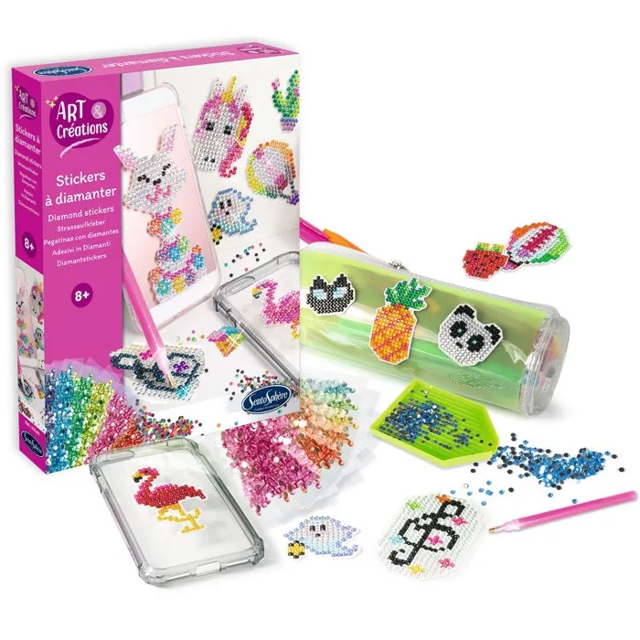 Sentosphere Art & Créations - Kit de Stickers à Diamanter Strass Multicolore, 15 Autocollants Brillants pour Décorer Accessoires, Dès 8 Ans