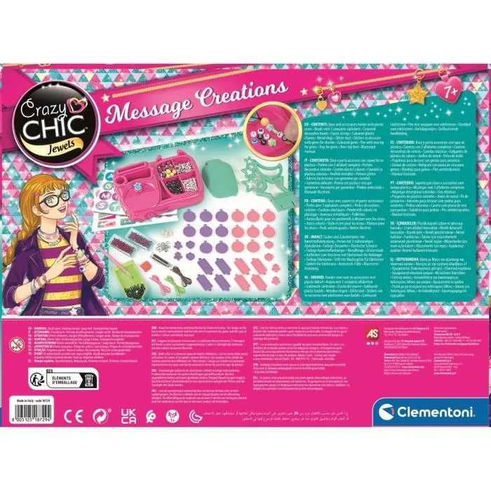 Clementoni Crazy Chic - Coffret Création de Bijoux et Accessoires avec Perles, Lettres et Strass - Kit Loisirs Créatifs pour Enfants Dès 7 Ans