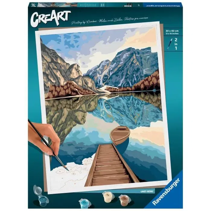 Ravensburger 23612 - Tableau à peindre par numéros CreArt Lake Views, format grand 30x40 cm, pour adultes dès 12 ans Ravensburger 23612 - Tableau à peindre par numéros CreArt Lake Views, format grand 30x40 cm, pour adultes dès 12 ans