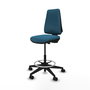 Tabouret Taburete Elche Contact permament de base Tissu Vert pétrole Base pyramidale noire Sans accoudoirs Sans appui-tête Roulettes 65mm nylon